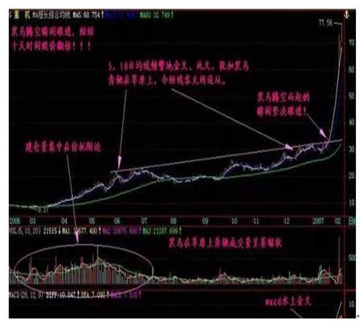 股票底部一旦出现“黑马草上飞”，股票将飞速上涨！